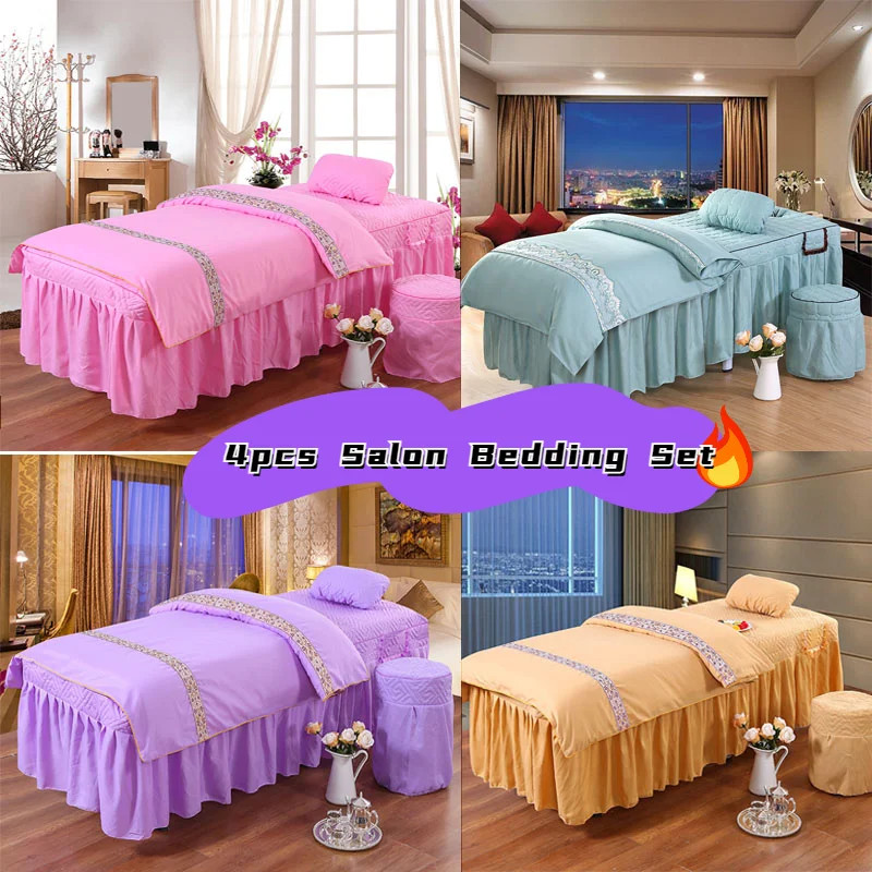 Phong Cách Đơn Giản 4 Bộ Chăn Ga Gối Massage Spa Ga Trải Giường Có Lỗ Vỏ Gối Duvet Cover Bộ Chăn Ga 