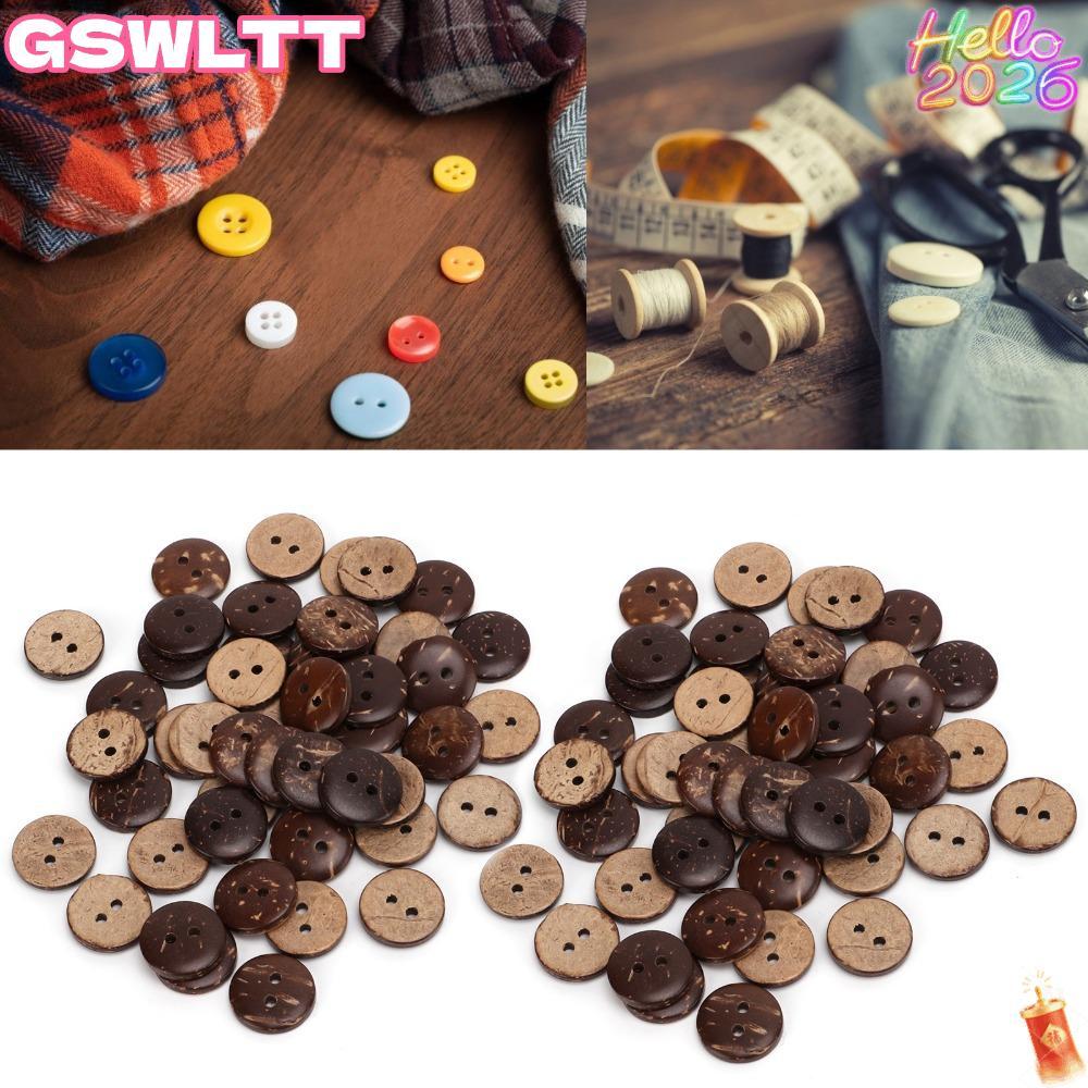 MKOFONU 200 Nút Vỏ Dừa, Nút Gỗ Dừa 2 Lỗ, May Gỗ Tinh Tế Nút May Màu Nâu Dự Án May Vá