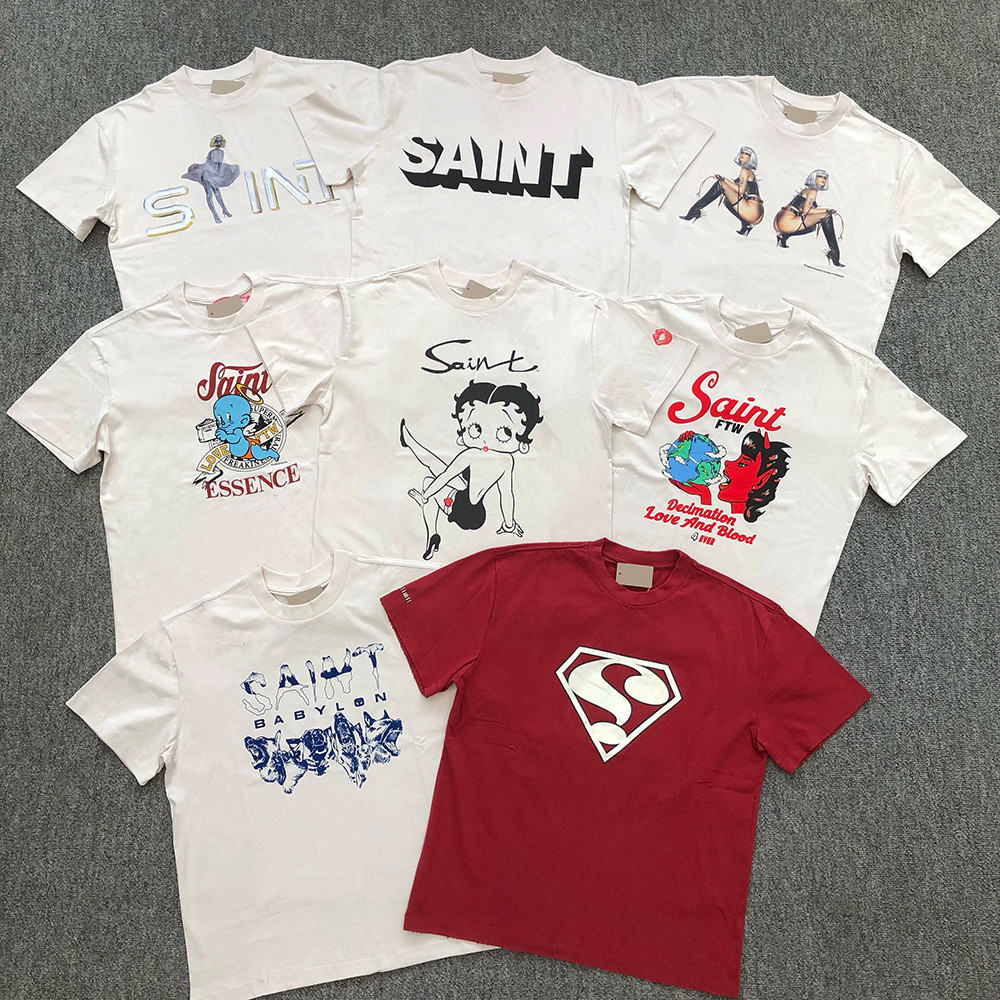 OE3R Saint OF Michael Cartoon anime print short sleeve shirt Vintage Couple's Loose-Fit High Street 