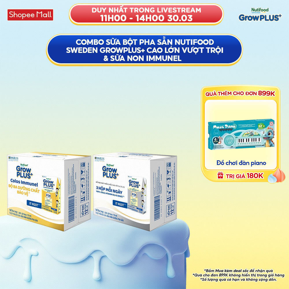Combo Thùng 24 hộp SBPS GrowPLUS+ Cao lớn vượt trội hộp 110ml + Thùng 24 hộp SBPS GrowPLUS+ Sữa Non 