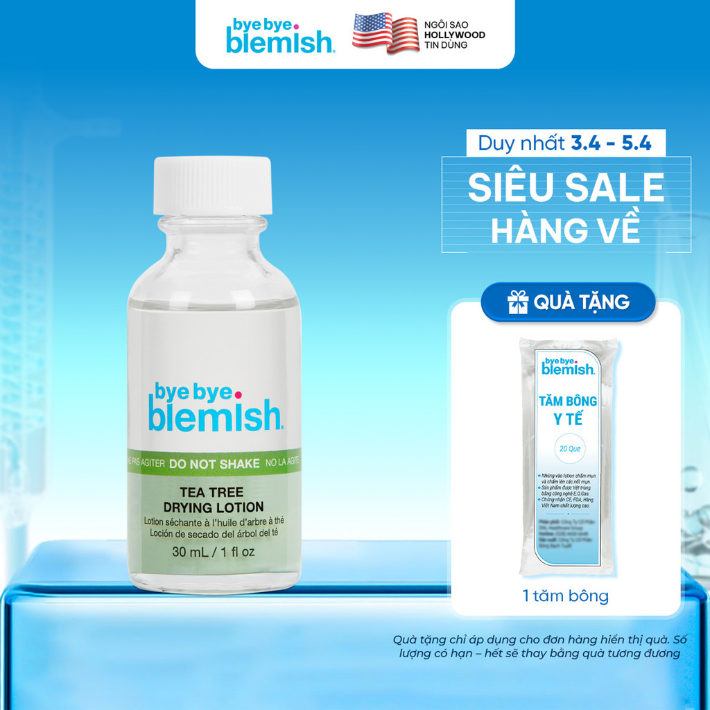 Chấm mụn Tràm Trà dành cho mụn viêm, mụn body Bye Bye Blemish Tea Tree Drying Lotion 30ml