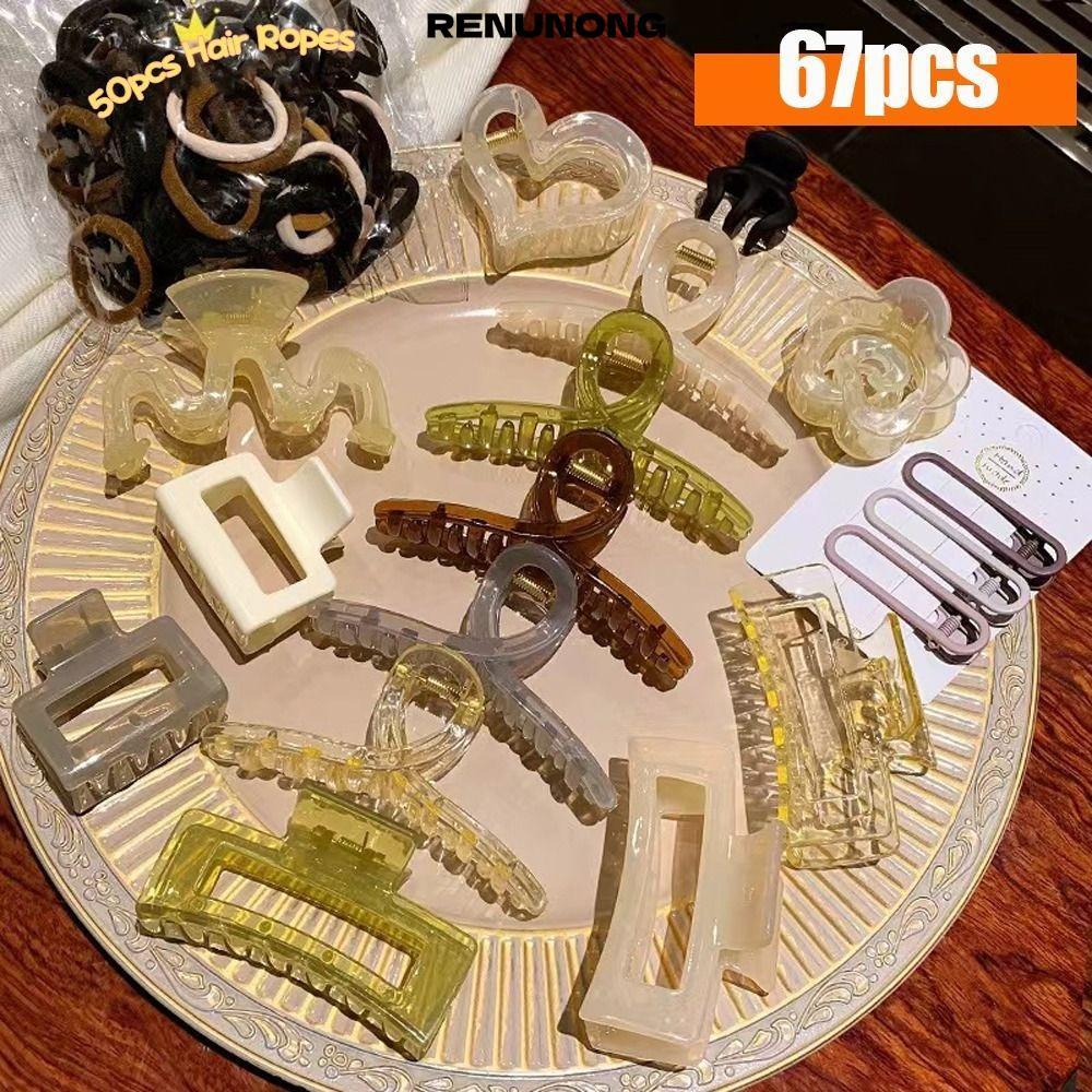 RENUNONG 32 / 67 Cái / bộ Kẹp Móng Vuốt Tóc, Kẹp Tóc Màu Kẹo Màu Trơn, Mũ Barrette Phụ Kiện Tóc Đuôi