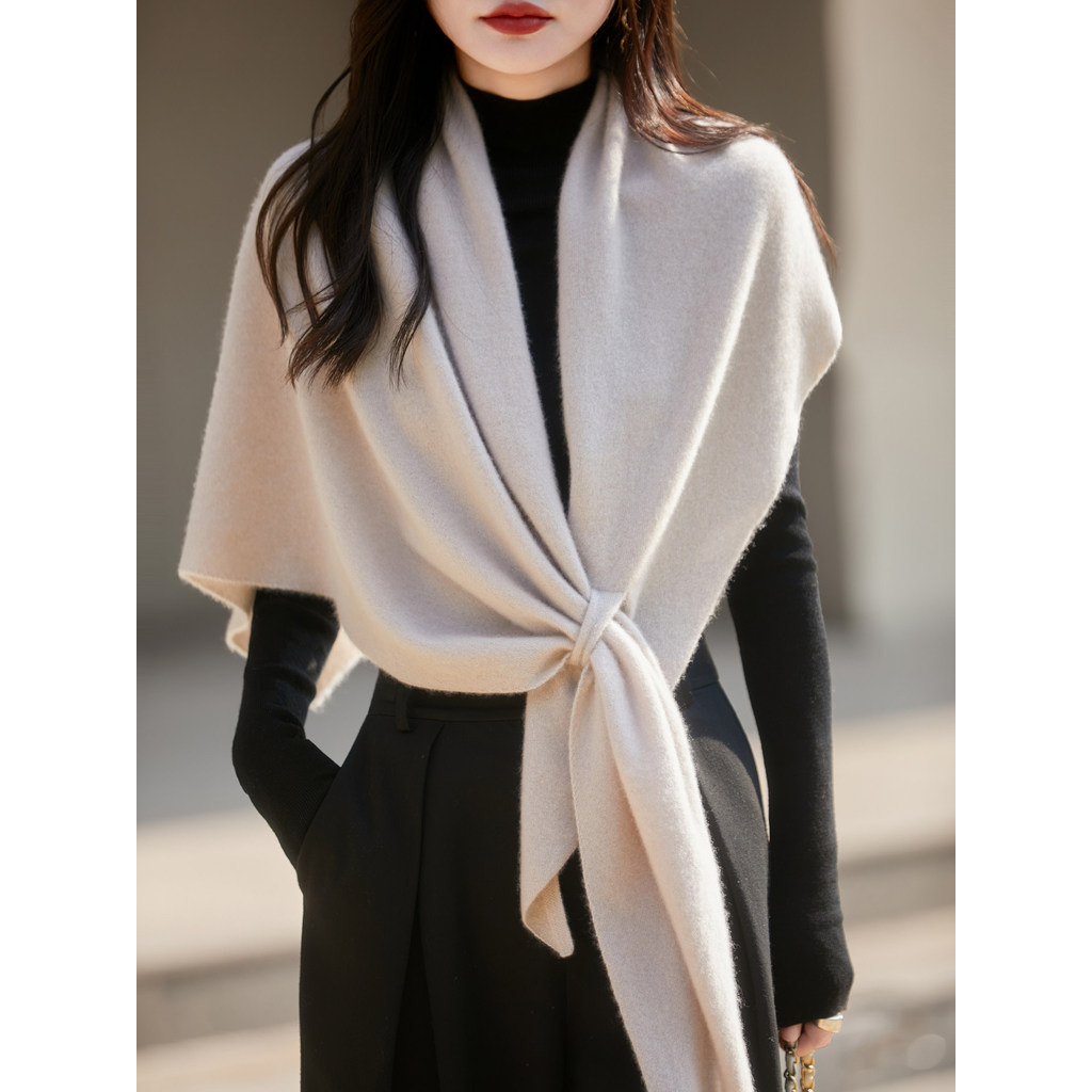 [Cao Cấp] Mùa Xuân Thu Cảm Giác Cao Cấp 100% Len Nguyên Chất Khăn Choàng Nữ Màu Trơn Bảo Vệ Vai Cổ Á