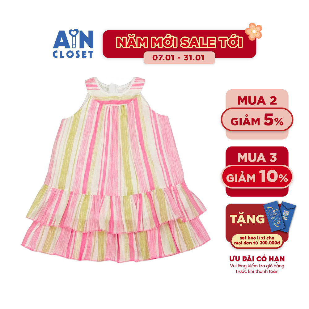 Đầm bé gái họa tiết Kẻ Hồng đũi tơ - AICDBGRUUTME - AIN Closet