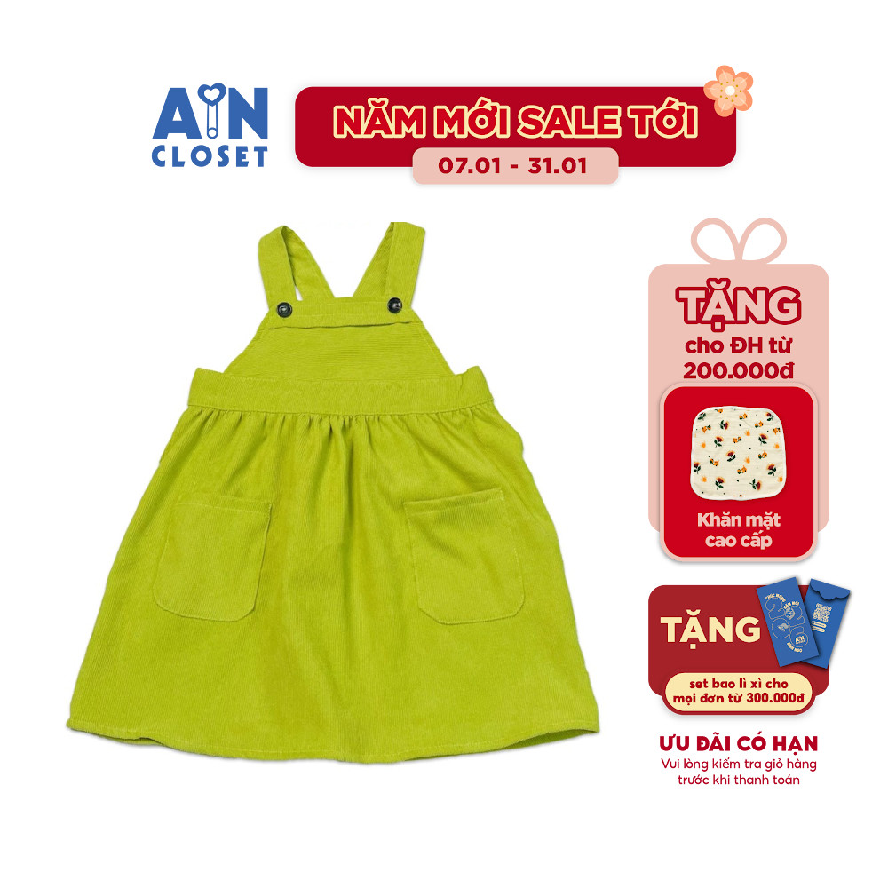 Váy yếm bé gái Xanh chuối nhung tăm - AICDBGERISRY - AIN Closet