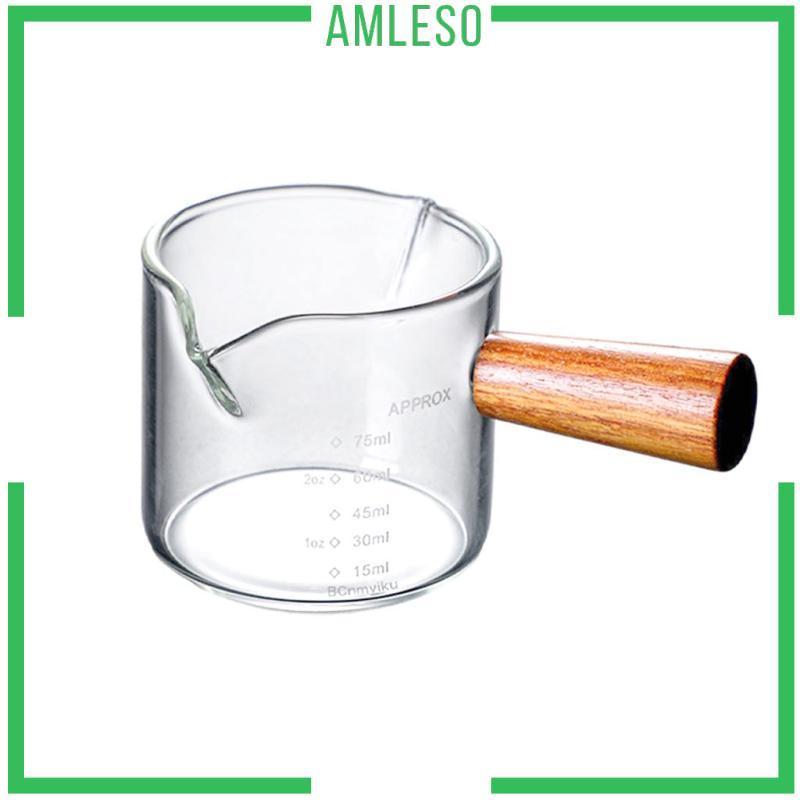 Tay cầm bằng gỗ sữa thủy tinh có cân Jigger Ounce Cup Coffeware Measure-Mug