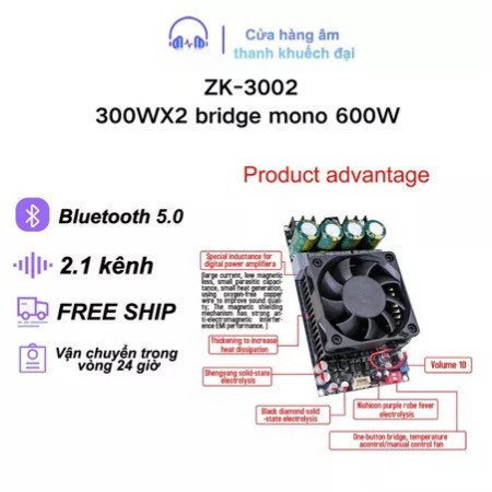 Bảng Mạch Khuếch Đại Âm Thanh Kỹ Thuật Số zk-3002 tpa3255 bridged mono 600w