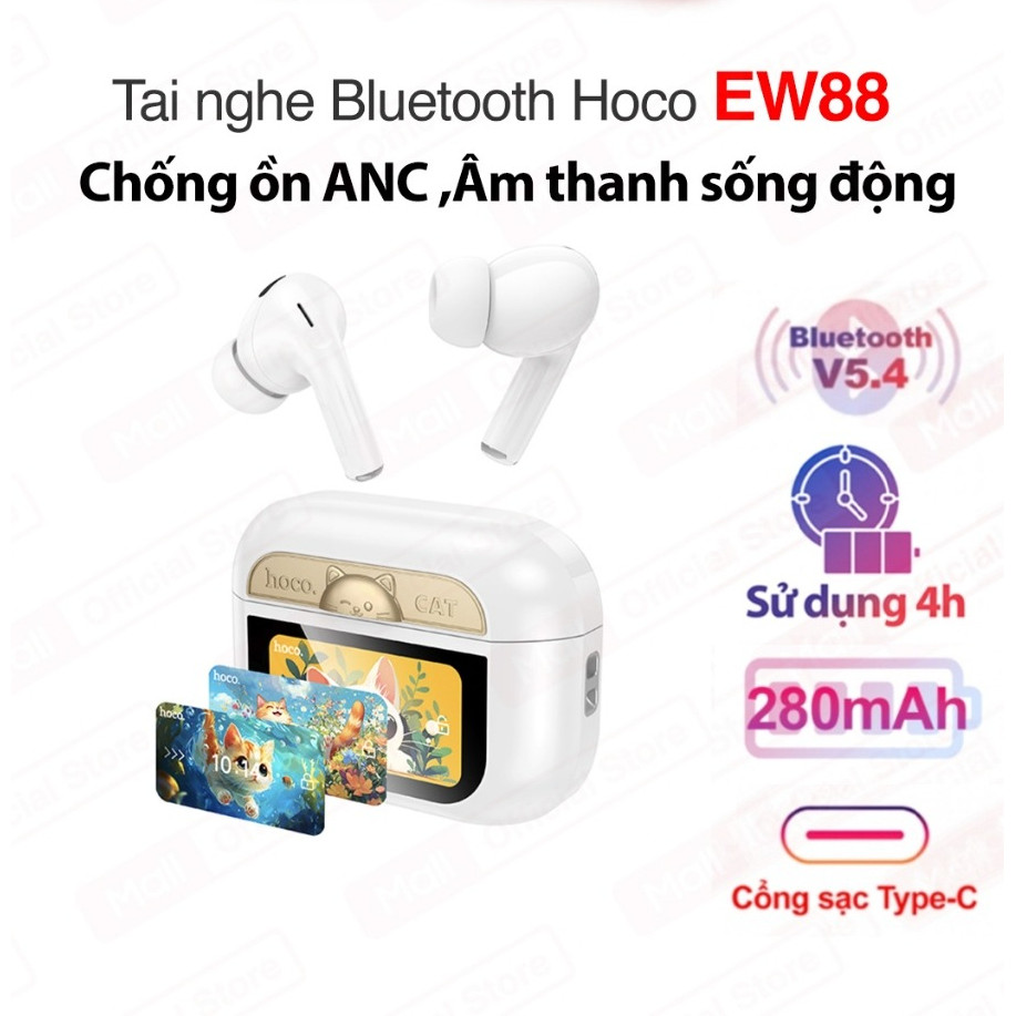 Tai nghe Bluetooth màn hình hiển thị kết nối ổn định V5.4 Hoco EW88 sử dụng đến 4h, dung lượng pin 2