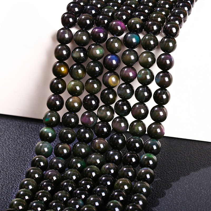 Vòng tay obsidian nhiều màu sắc, DIY phụ kiện trang sức với đá obsidian và hạt đá nhiều màu sắc