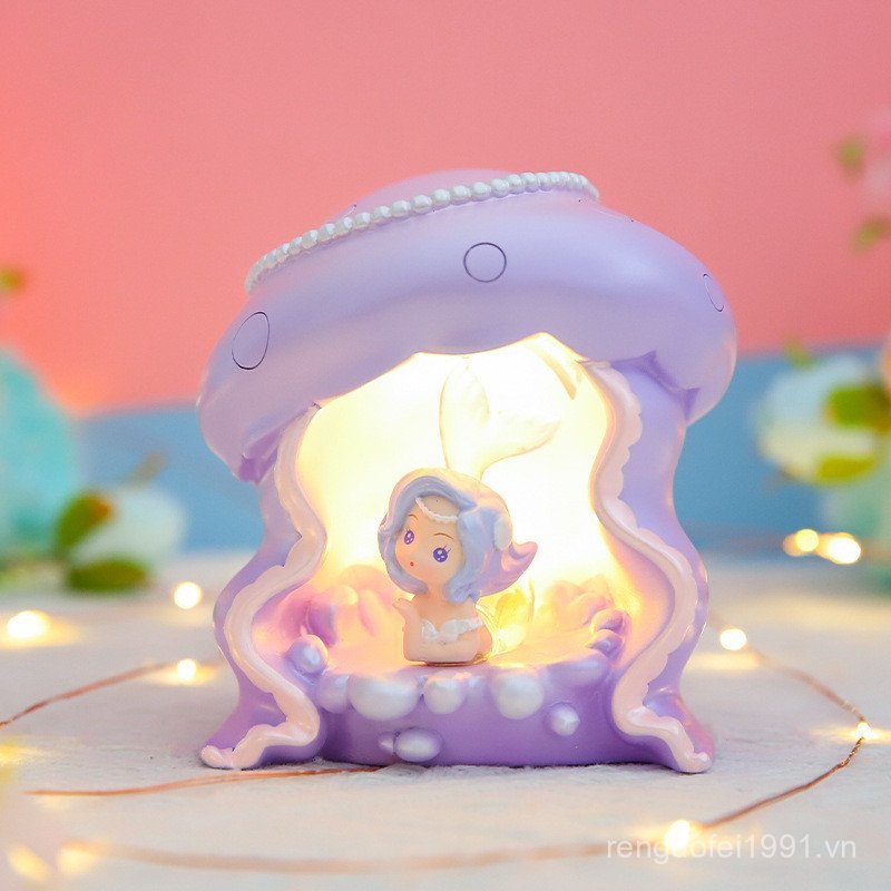 New Underwater Jellyfish Lamp Mermaid Miniature Landscape Small Ornament Aquarium Decoration Gift Gi