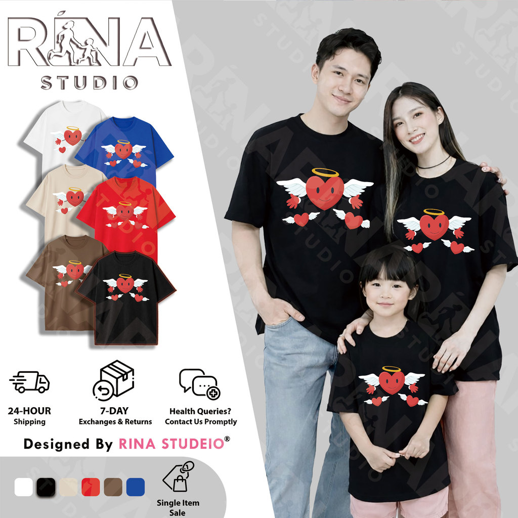 & COD RINA STUDIO Áo thun cổ tròn tay ngắn ngày lễ tình nhân 1 Bông tinh tế dành cho cha mẹ lãng mạn