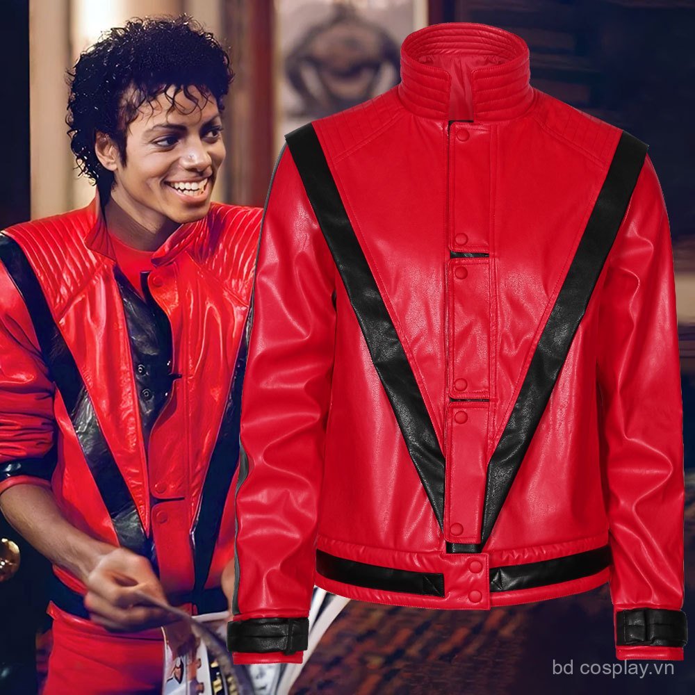 Michael Jackson cosplay áo khoác da đỏ Halloween cosplay trọn bộ sân khấu áo khoác da đỏ retro M522