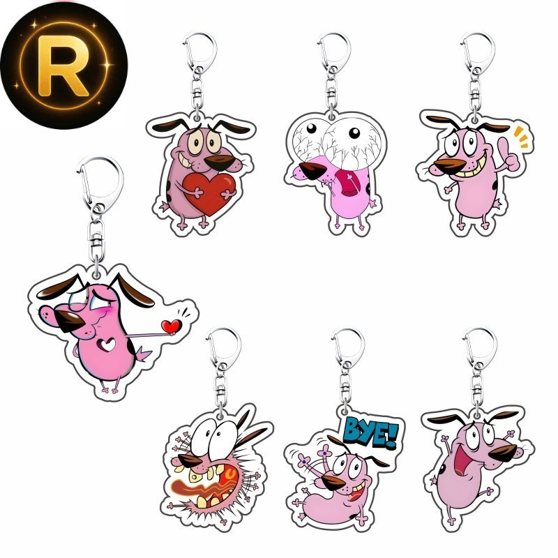 Cartoon "Courage the Cowardly Dog" 6 cm Acrylic Cute Expression Pack Keychain Backpack Hanger Decora