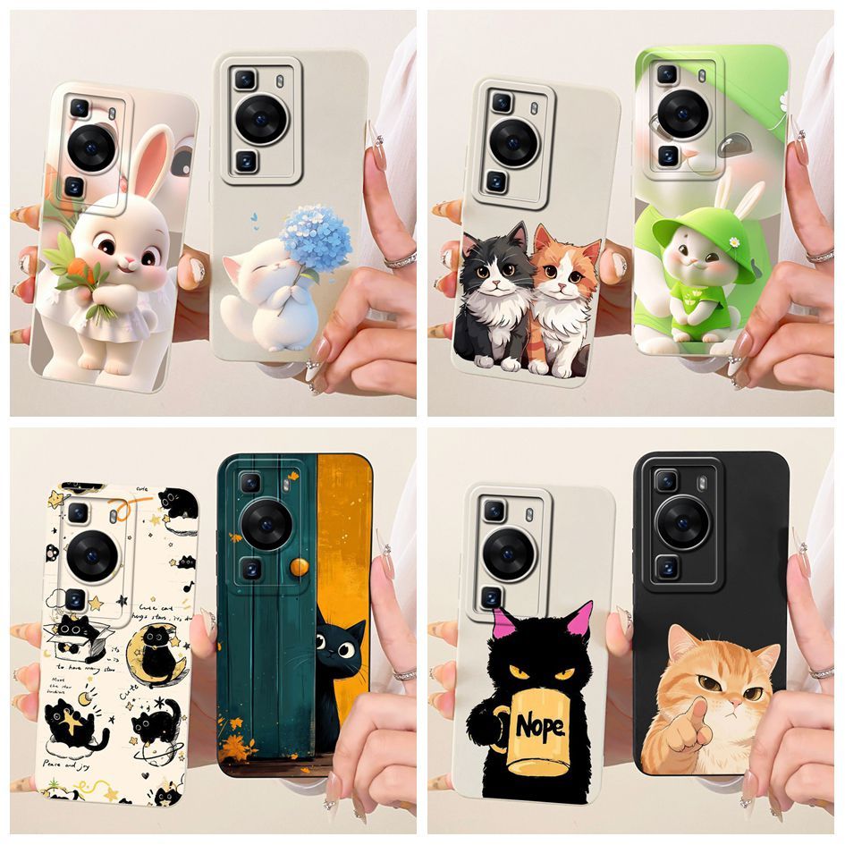 Ốp Chống Sốc Cho Huawei P60 / P60 Pro MNA-LX9 / P60 Ốp Điện Thoại Nghệ Thuật Mới Sáng Tạo Thỏ Mèo Si