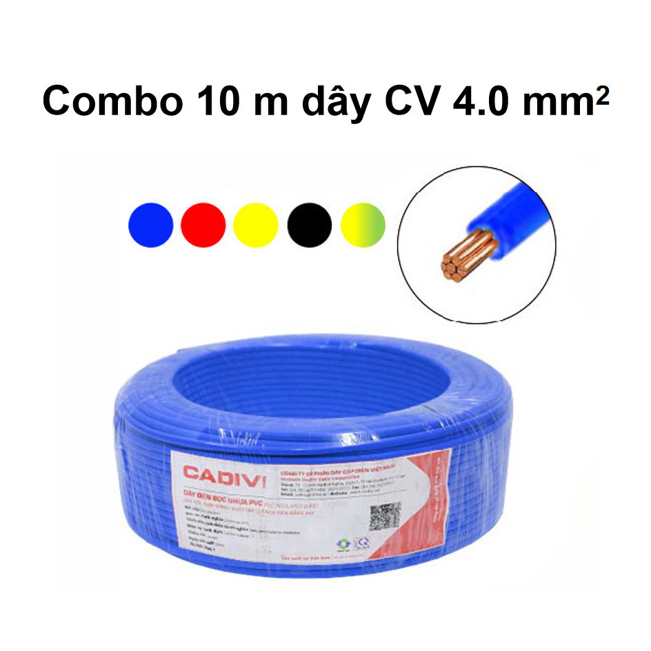 (Freeship) (Lẻ 10 mét) Dây điện Cadivi 4.0 đơn 7 sợi đồng bên trong CV4.0