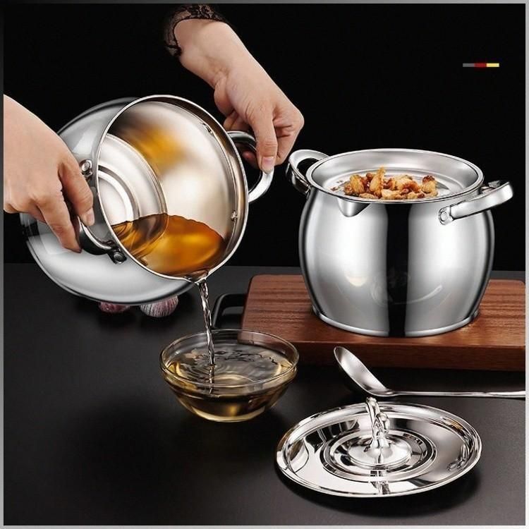 Âu tròn inox 304 không gỉ có nắp đậy âu trong  inox  tích trữ dầu mỡ đa năng