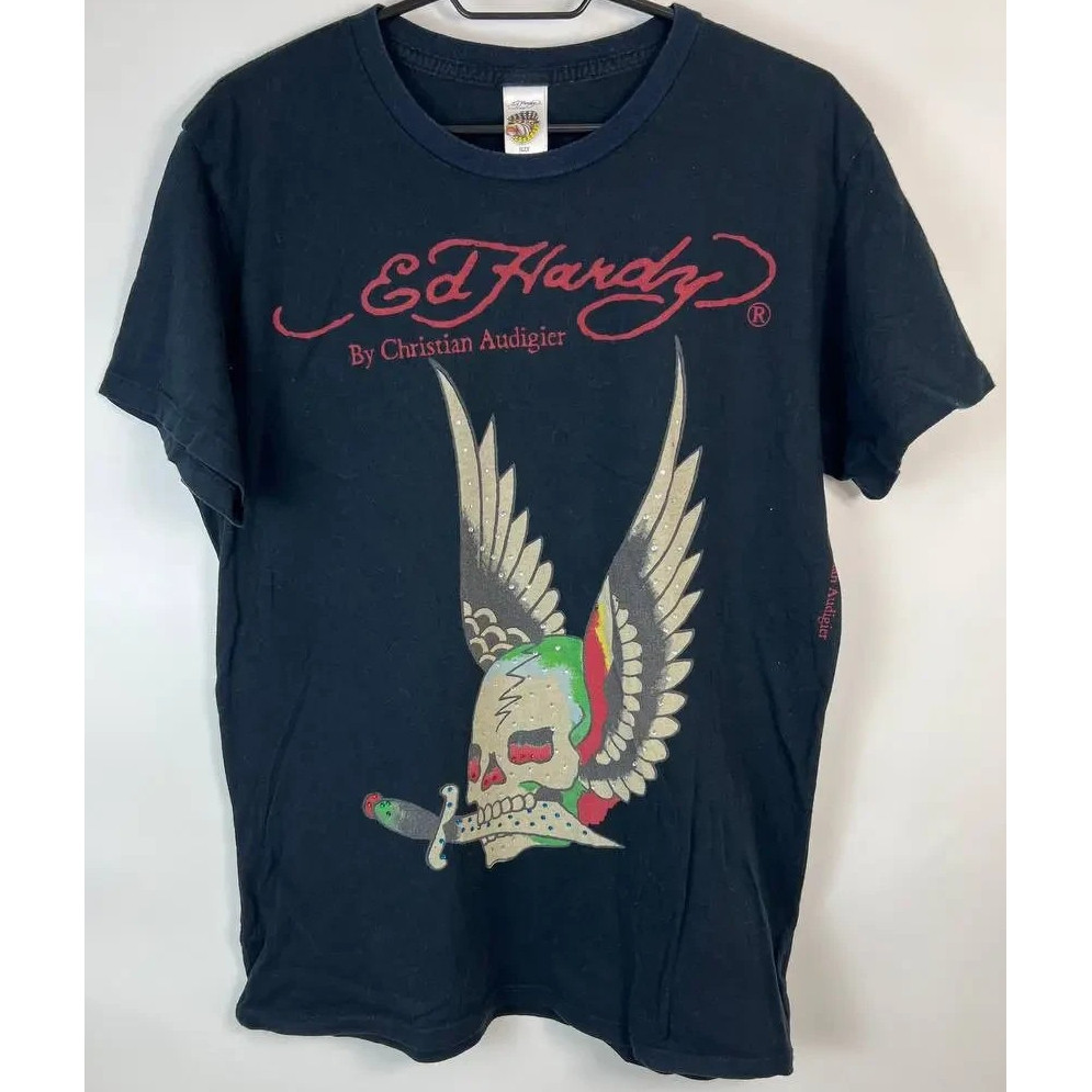 Áo thun ED Hardy 100% cotton, màu đen, unisex