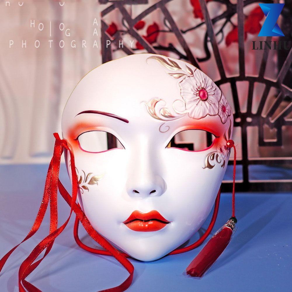 LINHU Mặt nạ phong cách cổ xưa, Đồ dùng dự tiệc hóa trang Kabuki Kitsune Mask, Mặt nạ mắt lạ mắt Cos