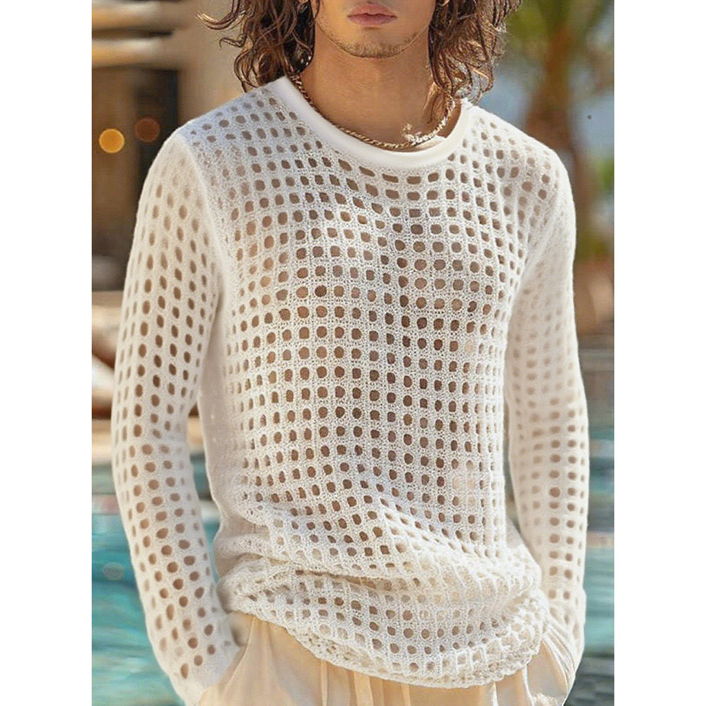 Nam Rỗng Thể Dục Lưới Đan Áo Sơ Mi Dài Tay L2395