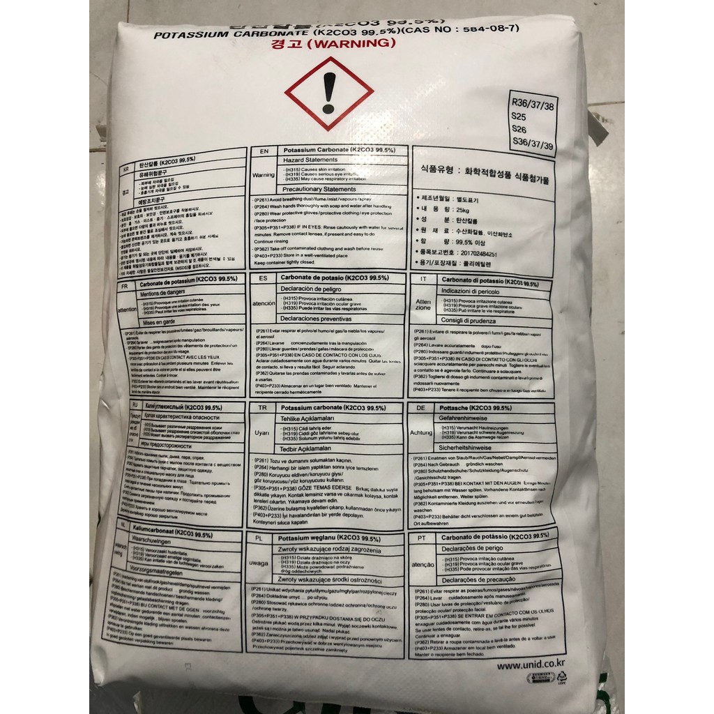 (Bao 25kg - 46k/kg) GÓI 1KG - Phân bón Kali Cacbonat Kali hữu cơ) K2CO3 = 99.5% ĐD