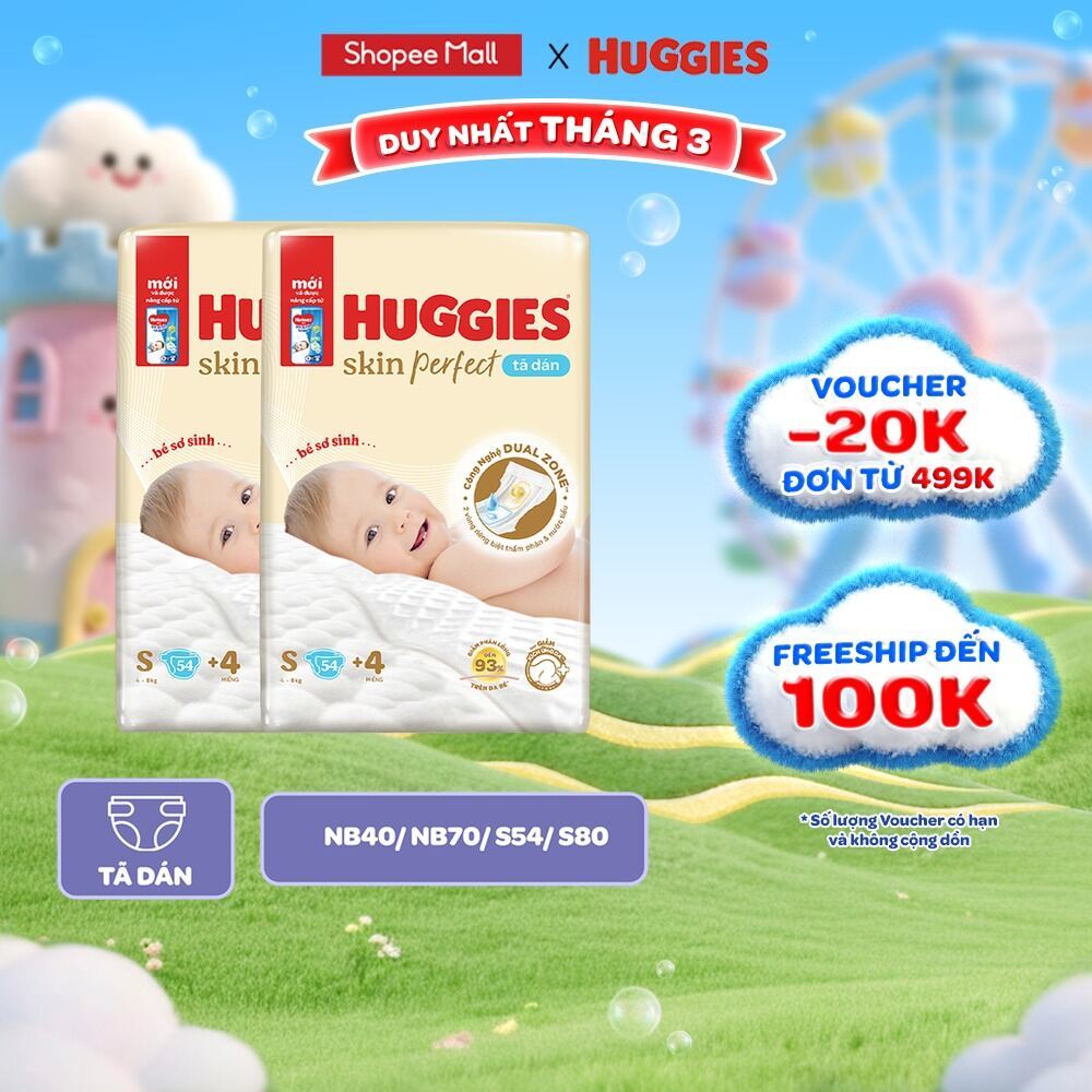 Combo 2 Tã dán sơ sinh Huggies Skin Perfect NB40/NB70/S54/S80