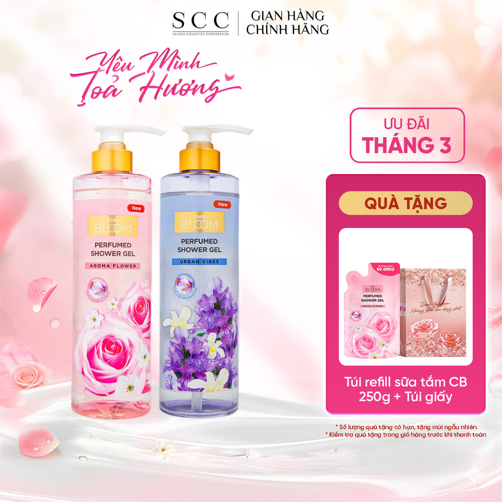 Combo Sữa Tắm Nước Hoa CINDY BLOOM Aroma Flower + Urban Vibes Hương Tự Tin Cuốn Hút 640g/chai