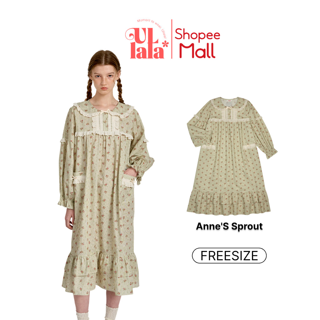 Ullala Pajamas Annes Sprout váy ngủ mặc nhà nữ dài tay Freesize