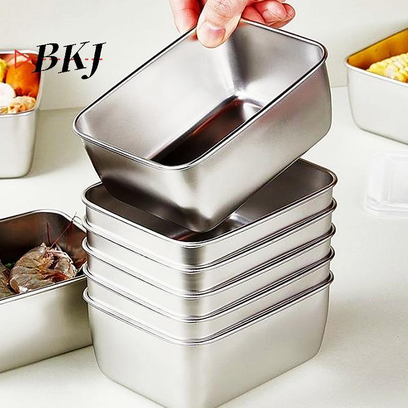 [KJ] Hộp đựng thực phẩm tủ lạnh bằng thép không gỉ 600ml có nắp nhựa [Mới]