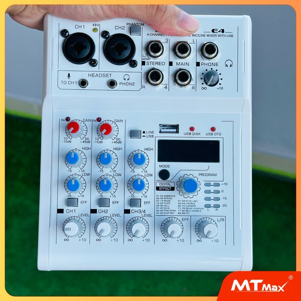 [Tặng Dây] Mixer livestream karaoke E4  Có bluetooth có vang echo delay