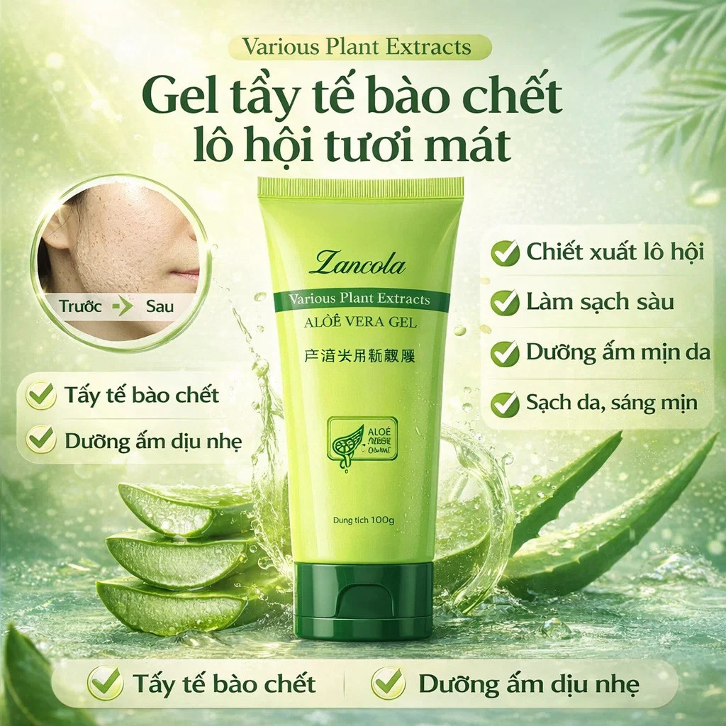 Gel tẩy tế bào chết lô hội tươi mát / Gel lô hội làm sạch sâu da mặt / Gel lô hội dưỡng ẩm / Gel lô 