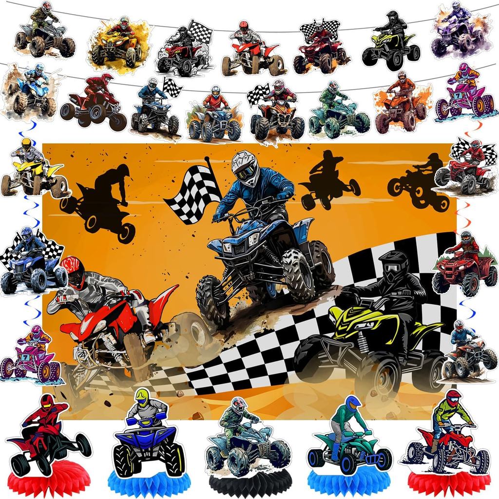 Bốn Bánh ATV Quad Xe Đạp Theo Chủ Đề Sinh Nhật Trang Trí Cho Bụi Bẩn Xe Đạp Biểu Ngữ Phông Nền Tổ On
