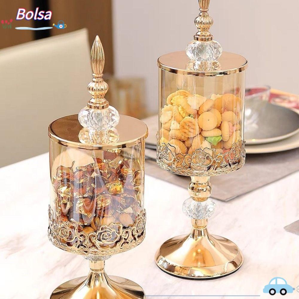 Bình Kẹo BOLSA, Thủy Tinh Pha Lê Có Nắp Bình Bảo Quản, Vàng Chân Cao Bạc Mạ Vàng Nghệ Thuật Bảo Quản