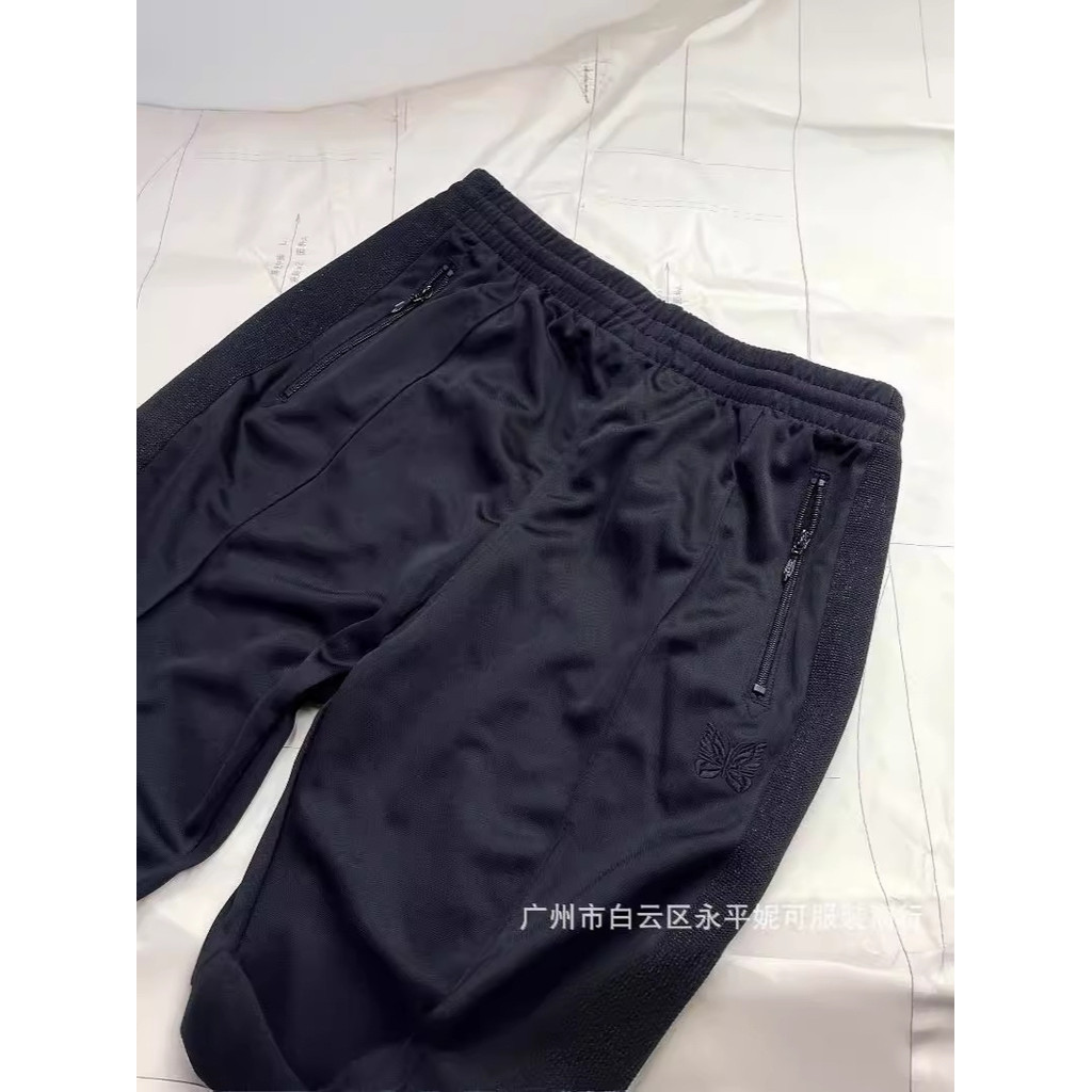 O2ID NEEDLES TRACK Black shiny trim long pants loose sports fabric suit jacket straight pants for me