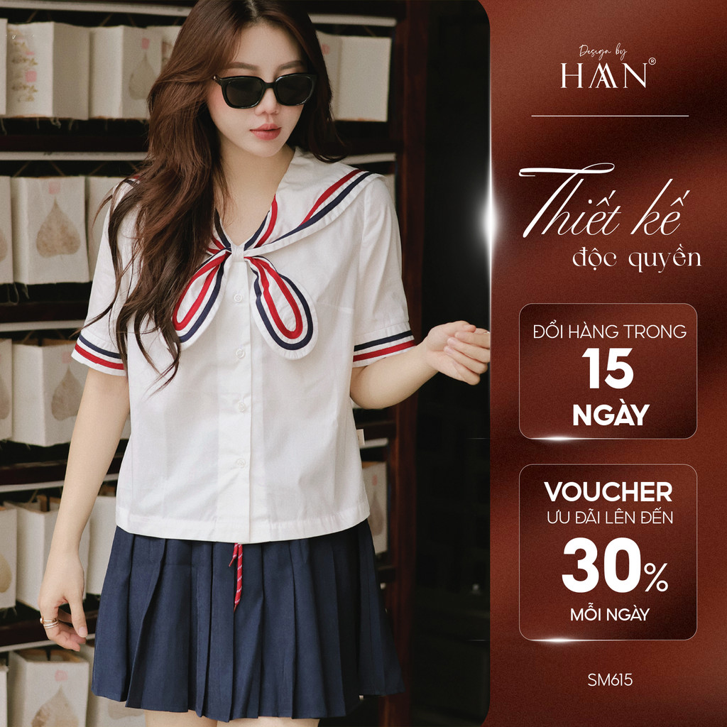 Áo Sơ Mi Trắng Nữ Cổ Thủy Thủ Chất Vải Cotton Mềm Mịn Thoáng Mát HAAN Design SM615