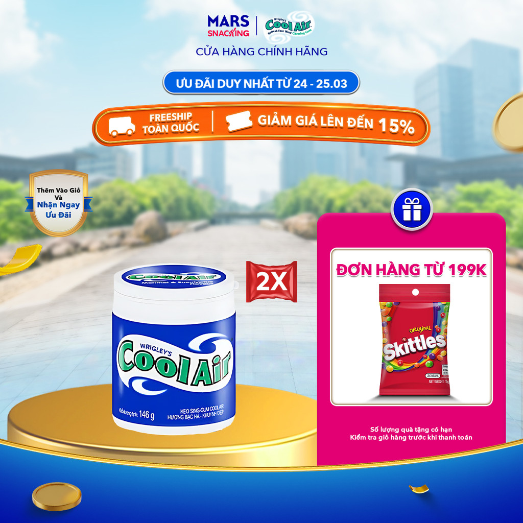 Combo 2 hũ kẹo Sing-gum Cool Air hương bạc hà - khuynh diệp hũ 90 viên