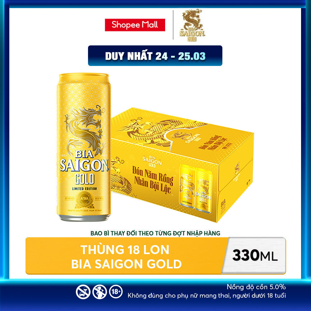 Nồng Độ Cồn 5.0% - Thùng 18 Lon Bia Sài Gòn Gold 330ml