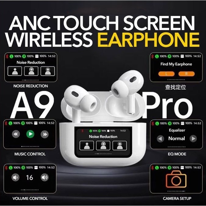 Tai nghe không dây A9 Pro Bluetooth 5.4 ANC Giảm tiếng ồn Gọi micro Tai nghe LED Tai nghe Bluetooth
