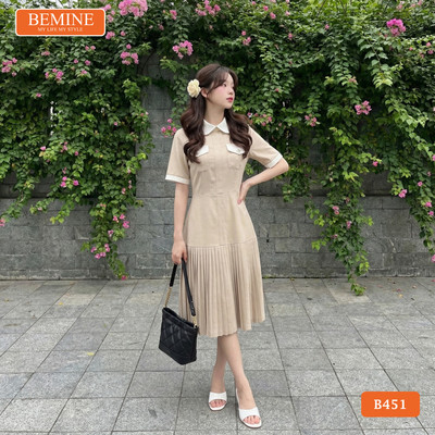 Đầm thiết kế BEMINE cổ sen có túi chân váy xếp ly phù hợp đi chơi-B451