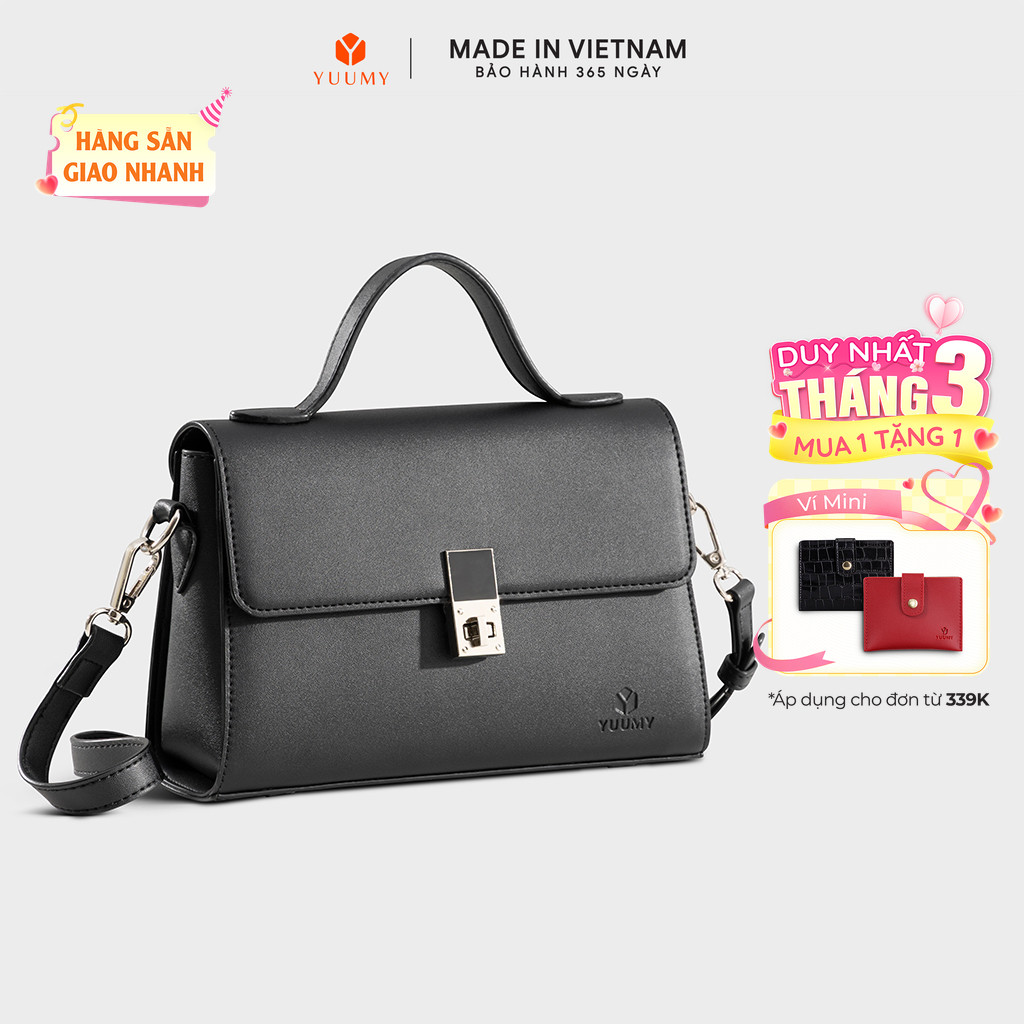 Túi Yuumy (Thời trang nữ nắp gập khoá xoay thanh lịch size 21 - Túi đeo chéo da Seasand YN302)