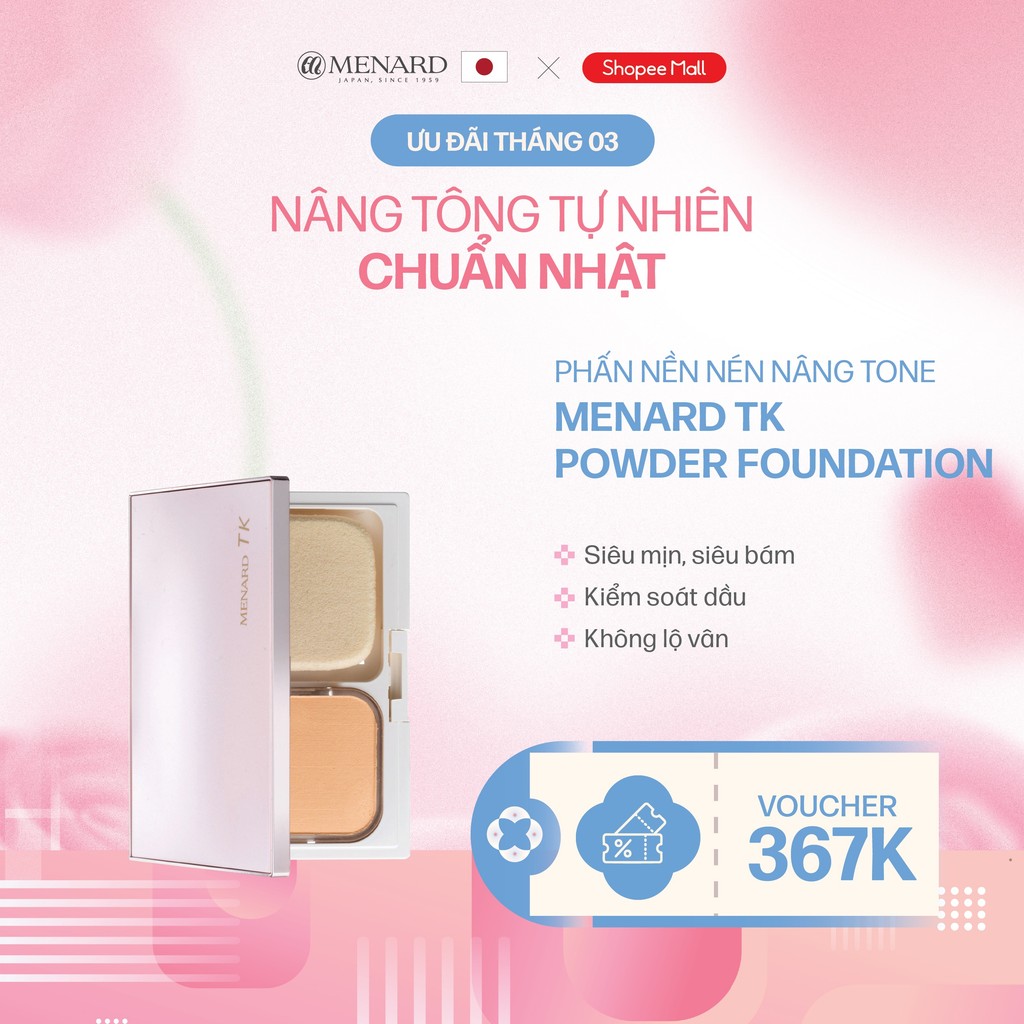 Phấn nền nén siêu mịn Menard TK Foundation hỗ trợ che phủ lỗ chân lông, làm đều màu da