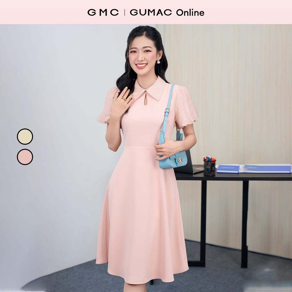 Đầm nữ dáng xòe thiết kế phối cổ giọt nước thời trang GUMAC DE06008