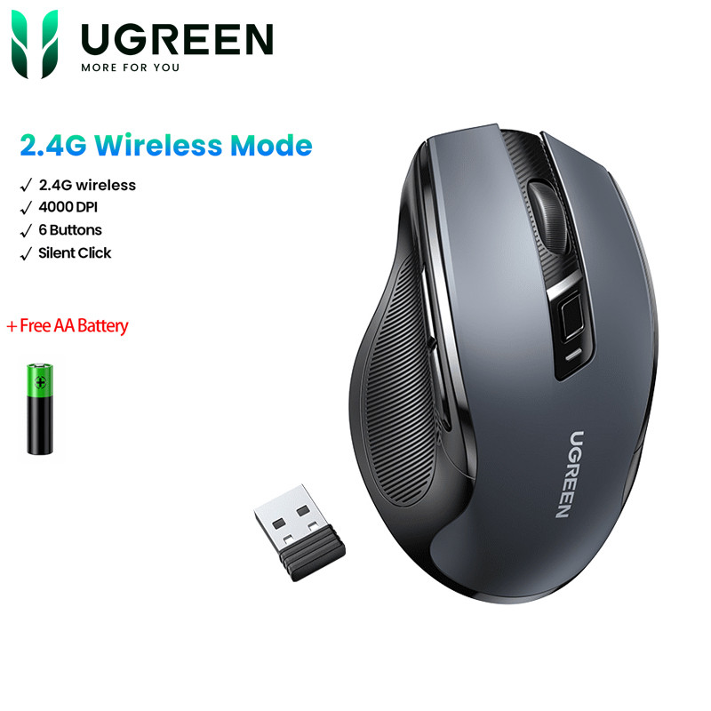 Chuột Không Dây Ugreen 15063 MU006, 6 nút im lặng 5 Cấp Độ 4000DPI 2.4G (Tặng kèm Pin)