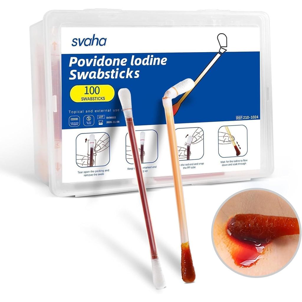 100 que Iốt Swabs Povidone Iodine Swabsticks - Đồ dùng sơ cứu chăm sóc vết thương với dung dịch Povi