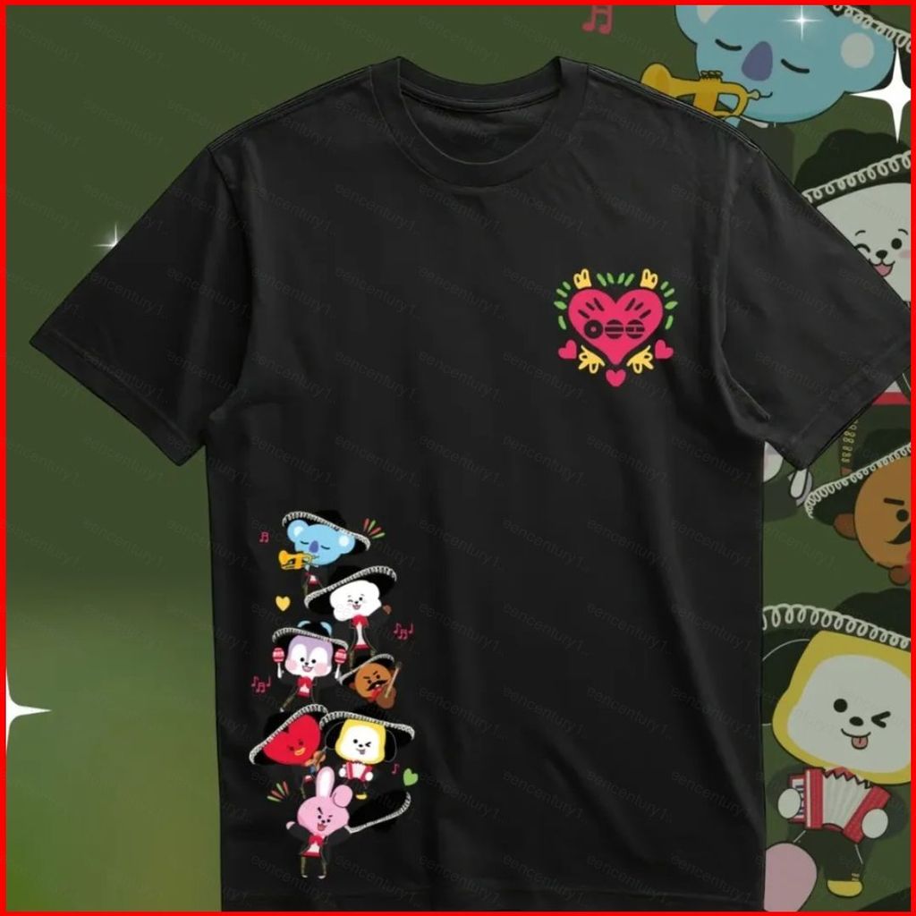 Áo thun cotton GC1 BTS BT21 dành cho ARMY với hình ảnh RM và Jin