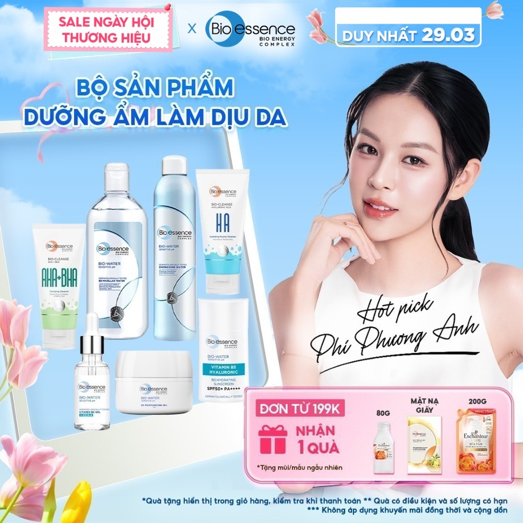 Bộ Bio-essence Water:  Xịt Khoáng 300ml, Tinh Chất Serum, Kem Dưỡng, Tẩy Trang, Kem Chống Nắng – Dưỡ