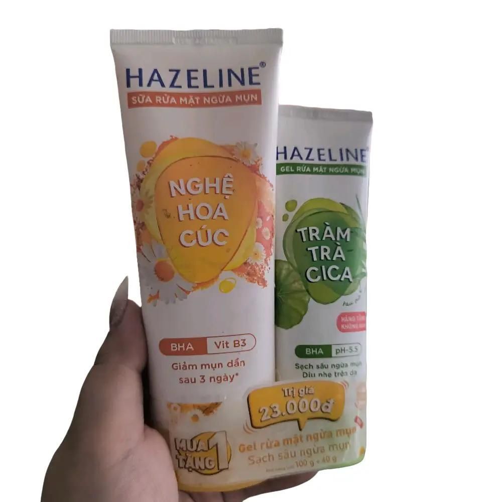 Sữa Rửa Mặt Hazeline Nghệ Hoa Cúc 100mg kèm srm tràm trà 25g ngừa mụn Skincare Dưỡng Ẩm Da Nữ Chăm S