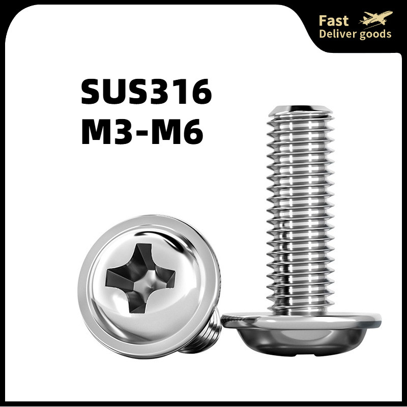 316 thép không gỉ chéo tròn đầu với pad vít đầu đĩa vít bu lông M3 / M4 / M5 / M6/Pan Head Phillips 