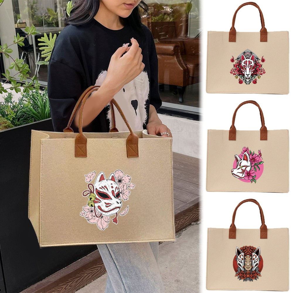 In stock Commuter shopping bag Large capacity Exquisite print Felt tote bag Thickened Large felt tot