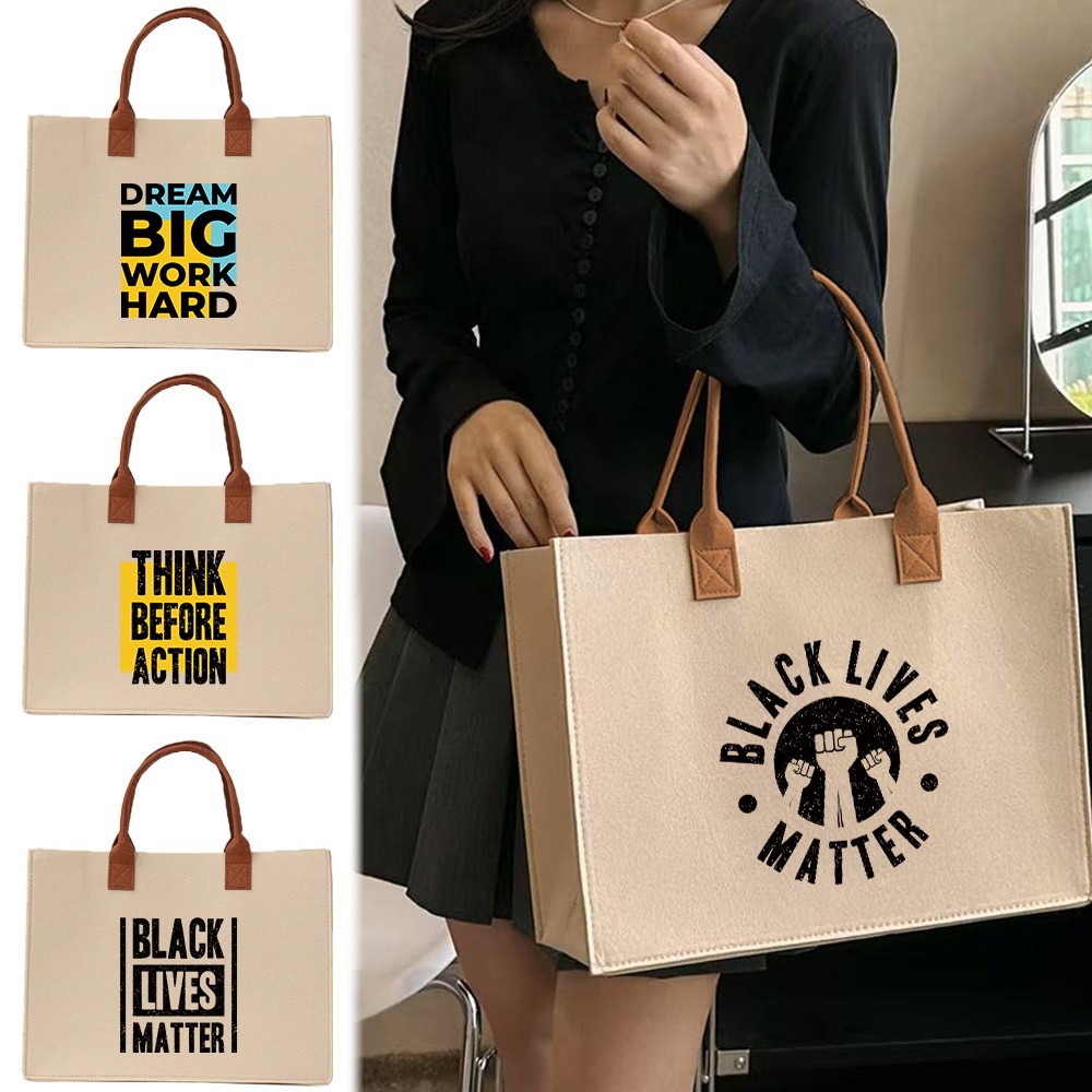 Large capacity Commuter shopping bag Exquisite print Thickened In stock Large felt tote bag Felt tot