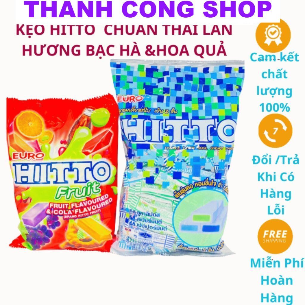 (SALE LỚN) Kẹo Hitto chuẩn Thái Lan vị bạc hà, hoa quả gói 100 cái, Kẹo mềm Euro Hitto Thái Lan.